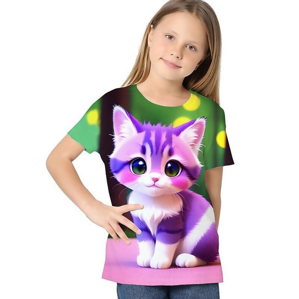 New Cartoon Doll 3D Printing T-shirt Children's Short-sleeved Girls Summer Loose Casual Tops