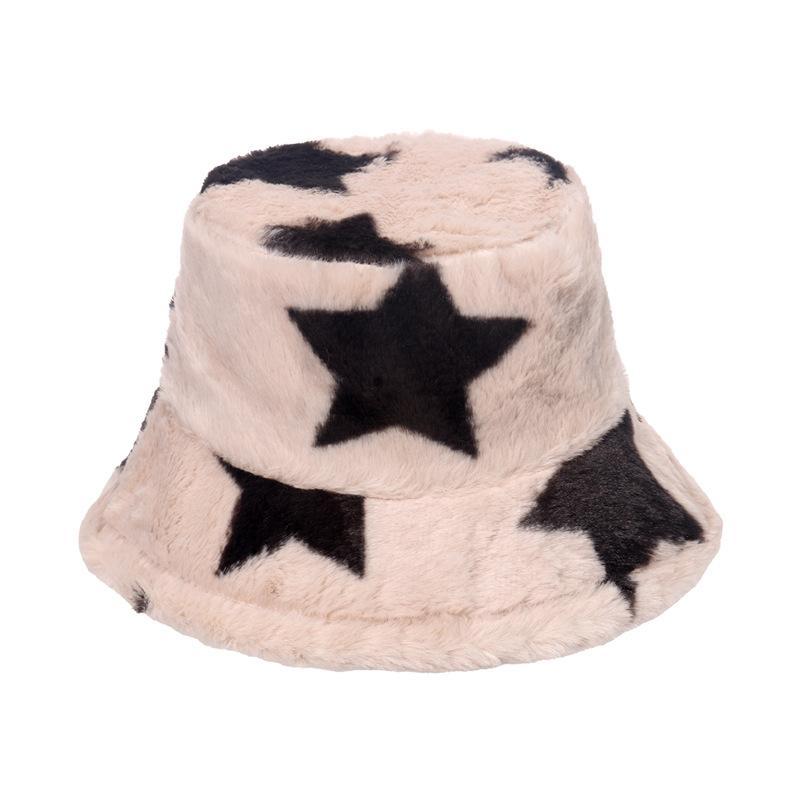 Pentagram basin hat men's and women's Japanese and Korean trend casual imitation rabbit hair geometric plush thermal hat winter bucket hat men