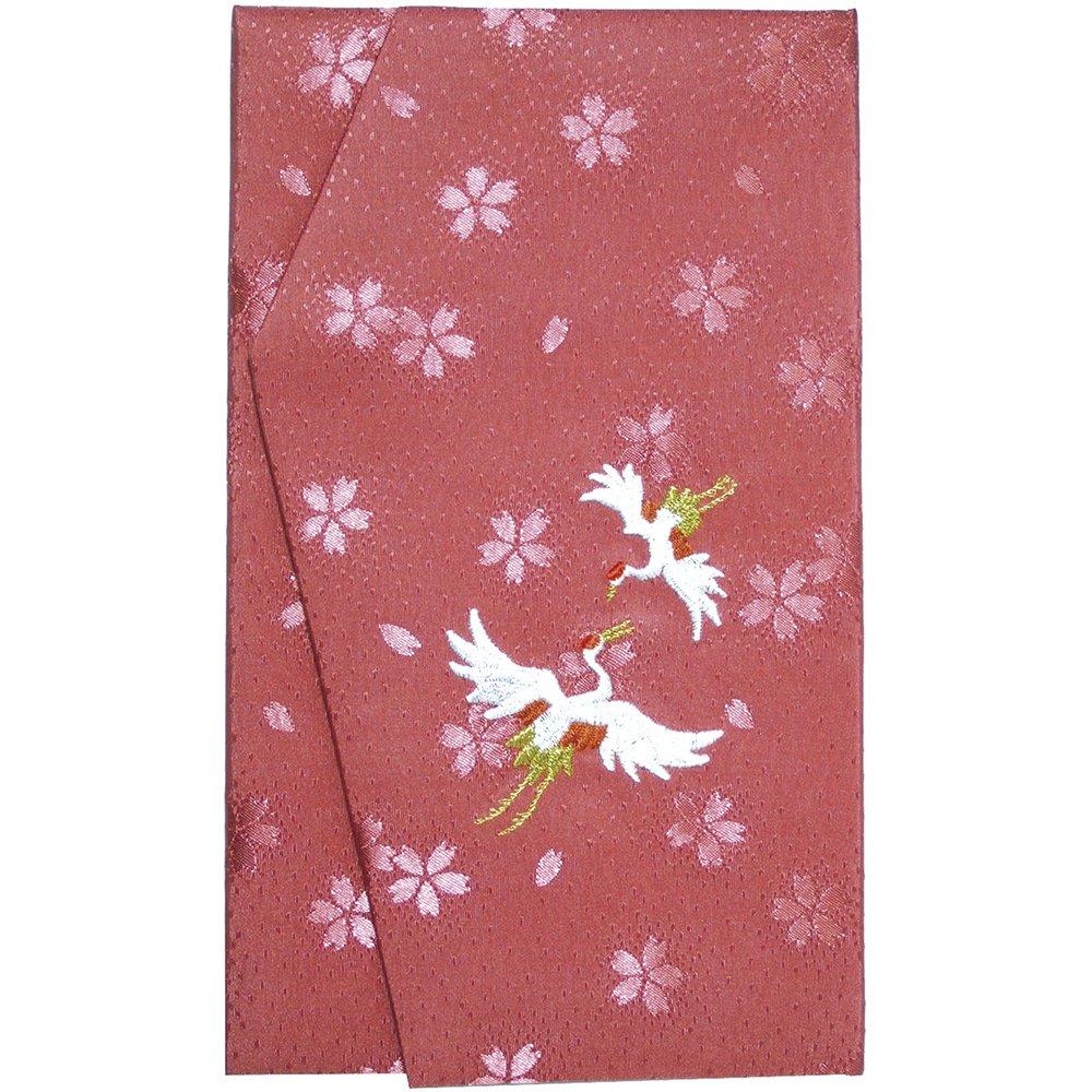 Sasagawa Takajirushi Fukusa (Fukusa with Gold Envelope), Embroidered Crane Design, 44-1230, Celebration, Rose, Polyester