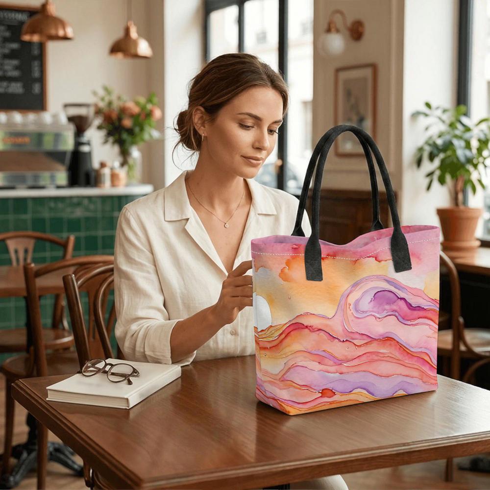 Watercolor Landscape Tote Bag Aesthetic Large Capacity Shoulder Bag for Daily Commute Shopping Travel