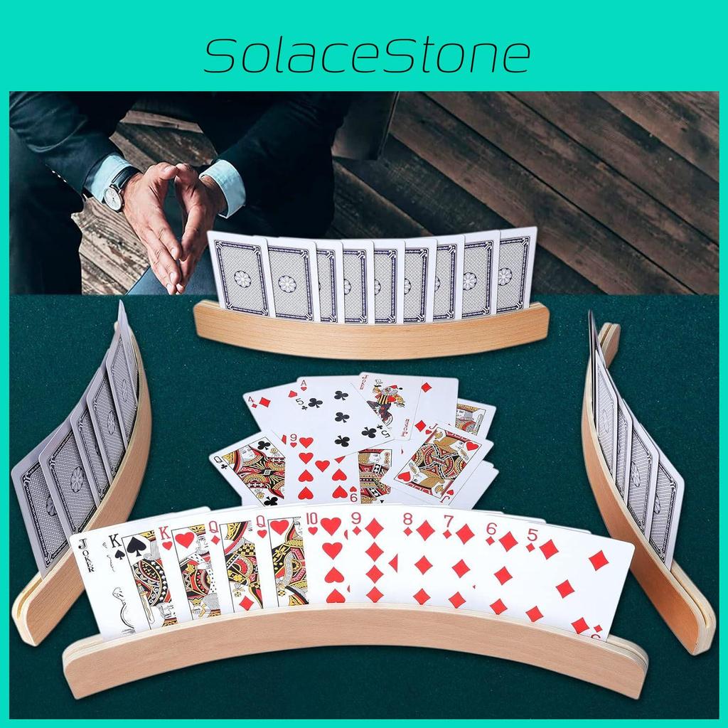 Modern Wooden Playing Card Stand With Long Arms For Home Game Use