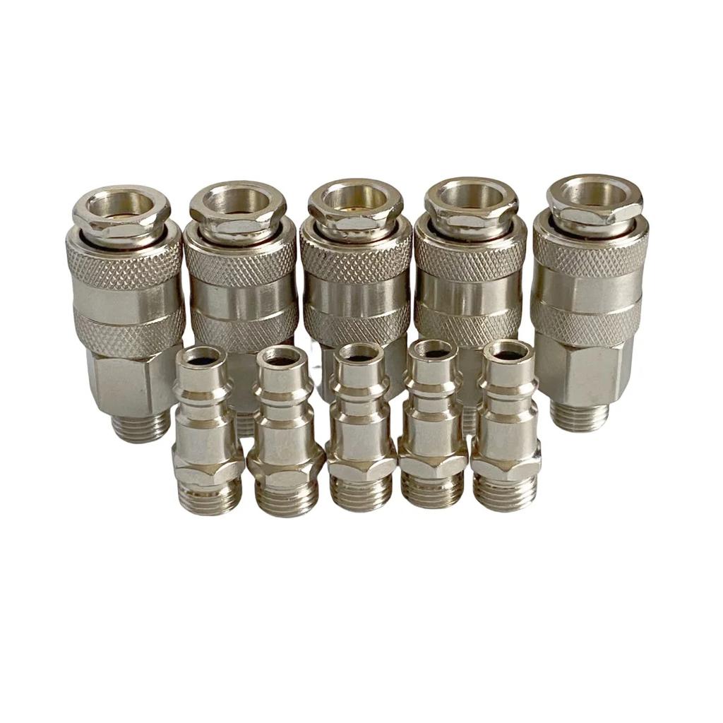 5Pcs EU Type Pneumatic Quick Fitting Connector Set PM20 SM20 G1/4 BSP Male Thread for Air Compressor Hose Connector Kit