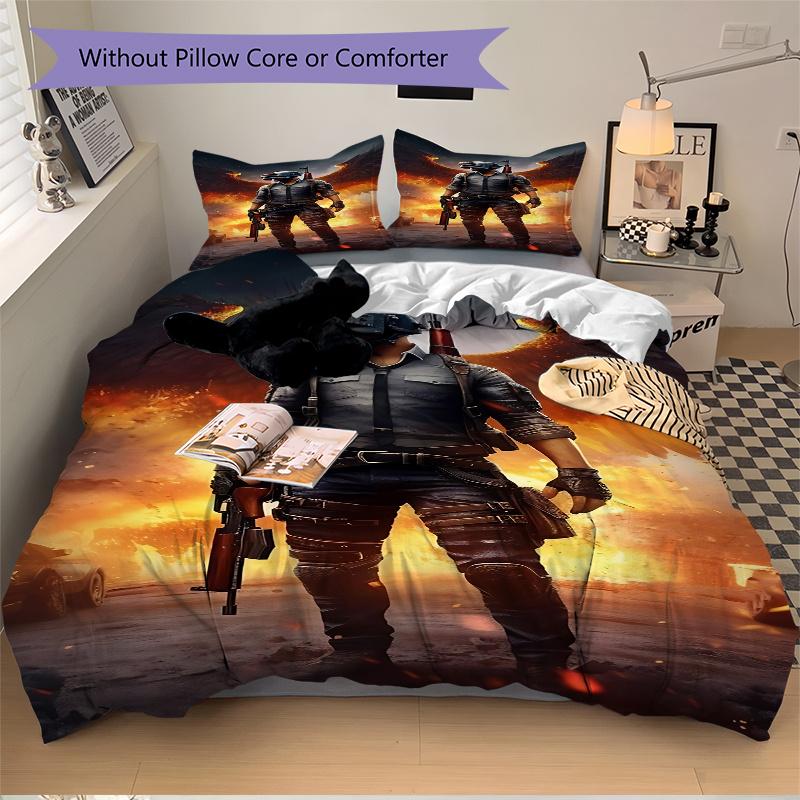 3pcs Pubg Gaming Bedding Set-Perfect for Bedroom, Guest Room, Living Room, Hotel Use-Ideal Gift for Fans, Travelers, Daily Use-Suitable for