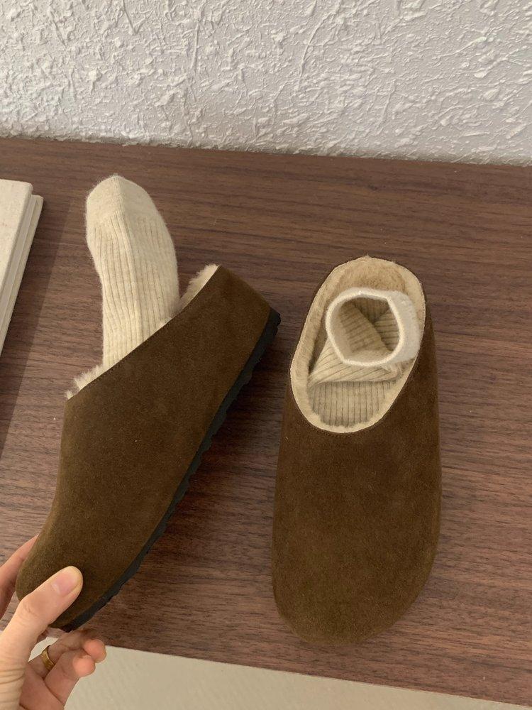 

A New Style of Thick-soled Semi-flip-flops with Fleece for Women s Autumn and Winter Cotton Shoes and Flip-flops 40 кавовий