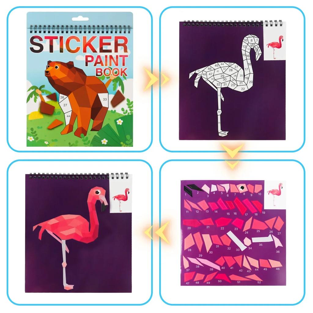 Libro de Pintura con Pegatinas de Animales para Niños Rompecabezas Diy Hecho a Mano Juguete de Pegatinas Oceánicas Libro de Juguetes de Unicornio de Dibujos Animados Regalo