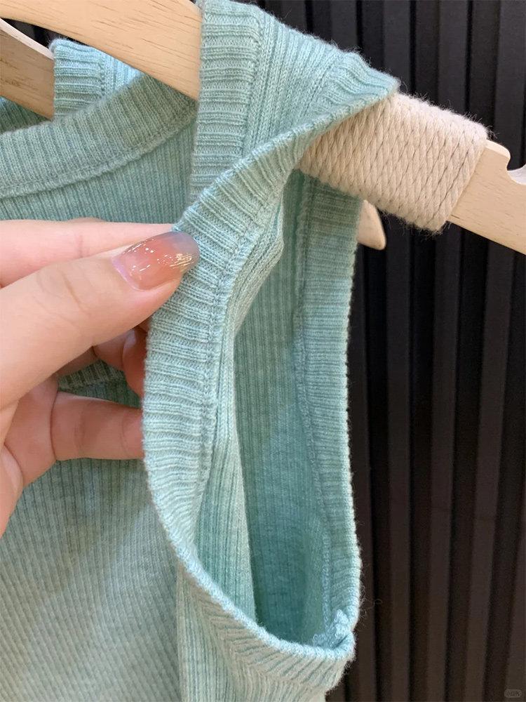 Dopamine Mint Green Knit Vest with Wide Straps - Women's Summer Sleeveless Top