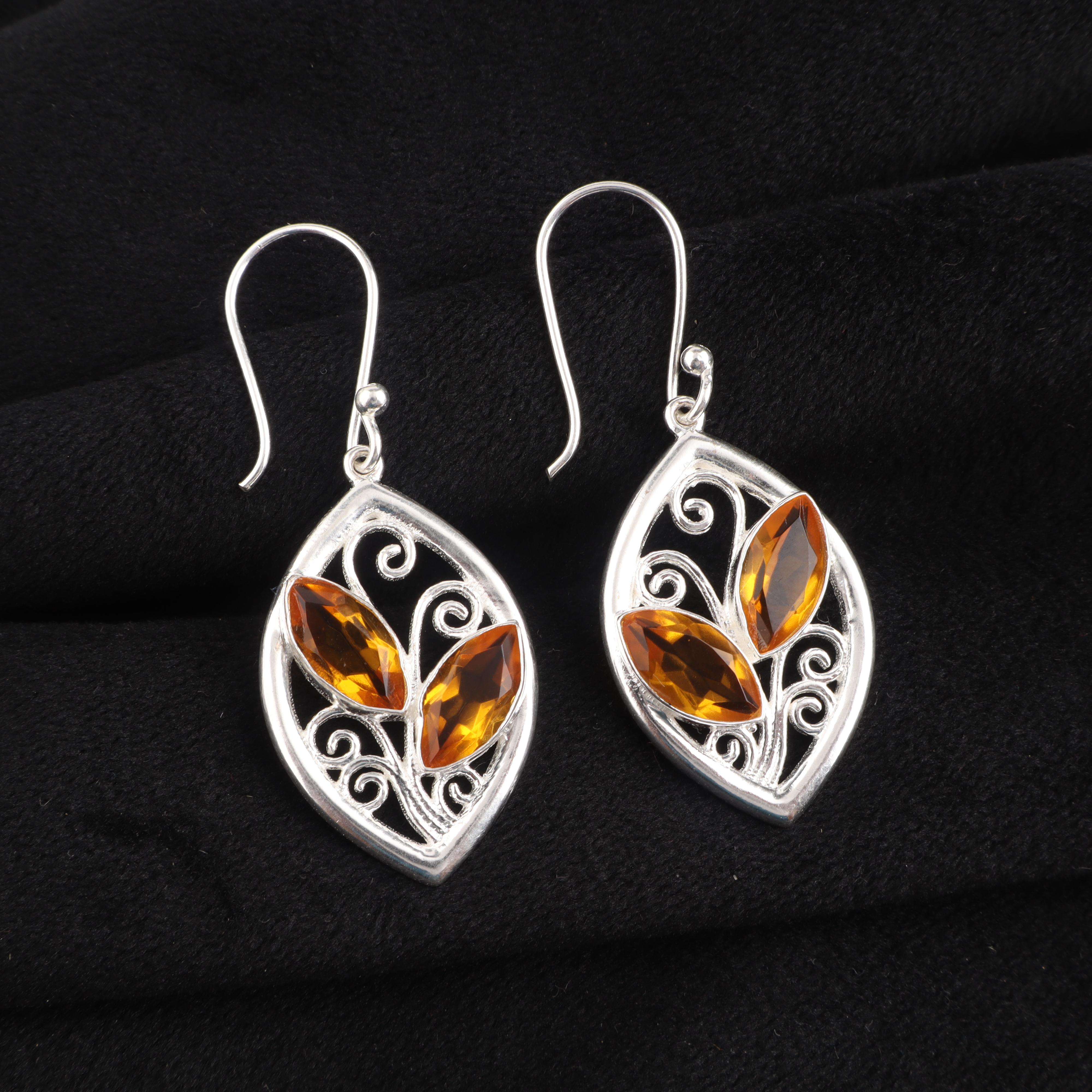 

Серебряная серьга с цитрином, Серьга из серебра 925 пробы ручной работы, Уникальная серебряная серьга, Серьга-подвеска CE-24-11