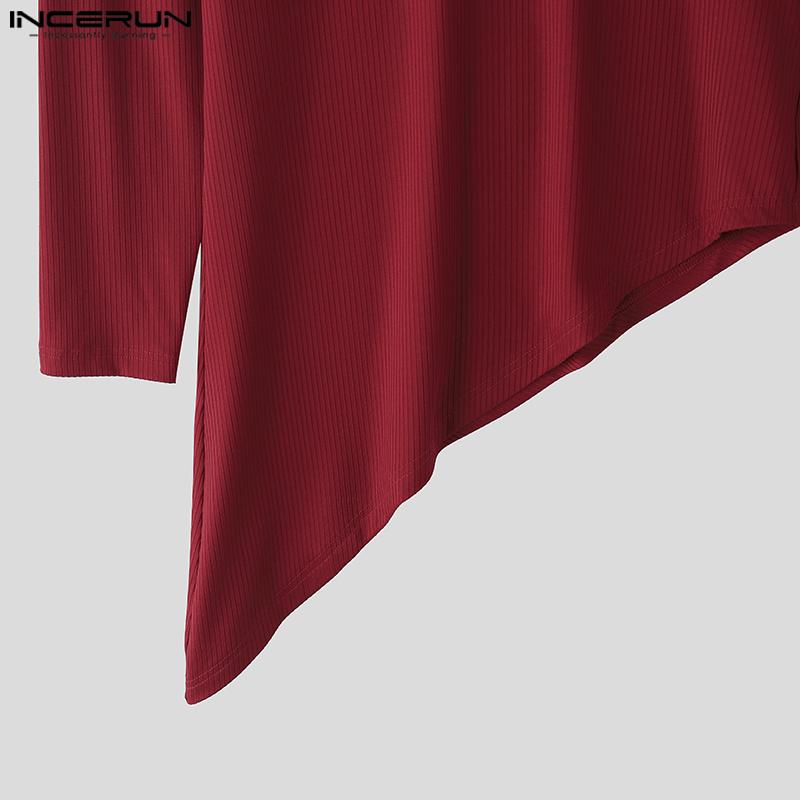 INCERUN Herbst Herren Rollkragen Patchwork Langarm Unregelmäßige Ripp Tops Unterhemden