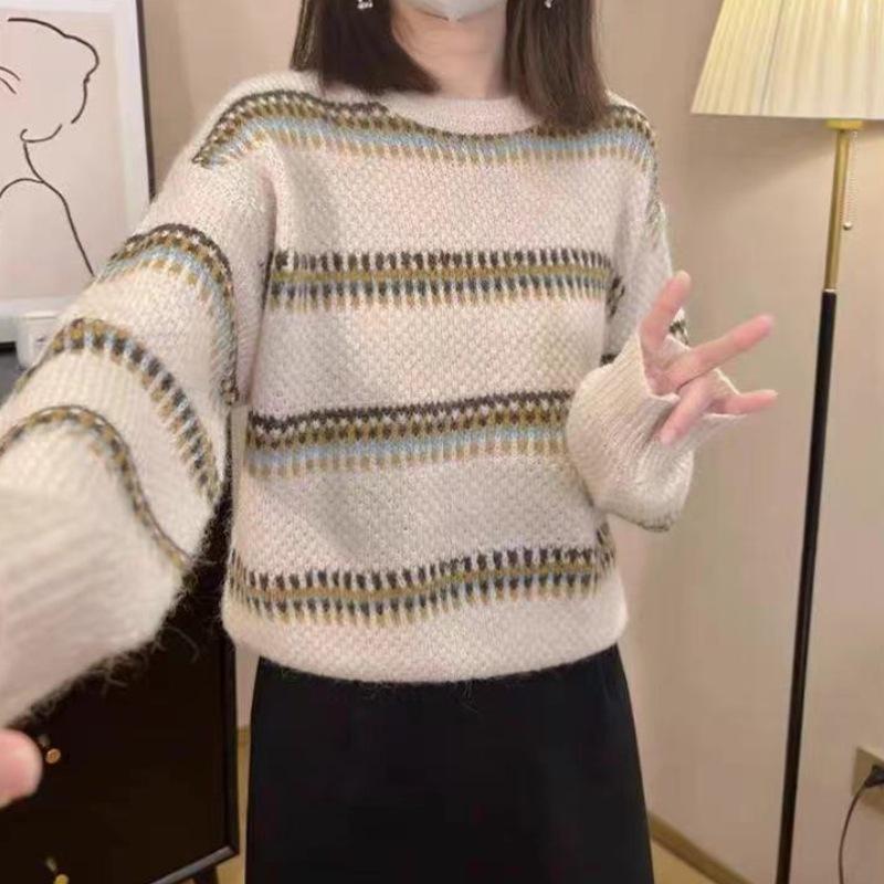 

Fashion temperament autumn new women s clothing long-sleeved round neck versatile gentle loose long-sleeved pullover sweater thick average size