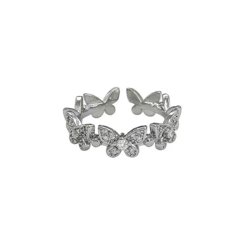 Adjustable Butterfly Rhinestone Ring: Fairy-Inspired Versatile Jewelry for Women, Pinky or Index, Trendy Forest Style Adjustable