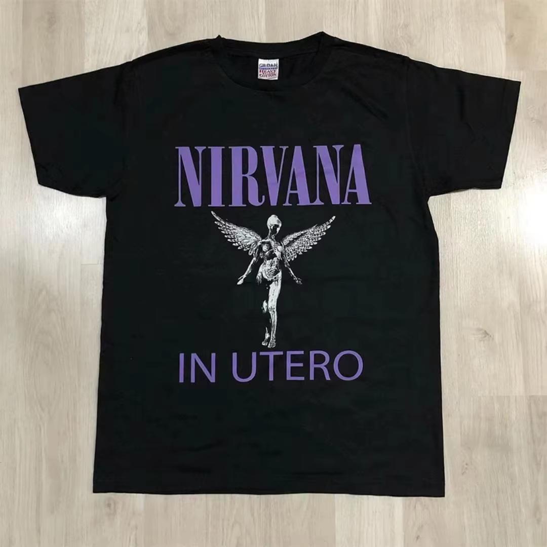 Nirvana Angel Pattern American Retro T-shirt, Autumn Fashion Sporty Cotton Y2K Women And Men T-shirt 4XL