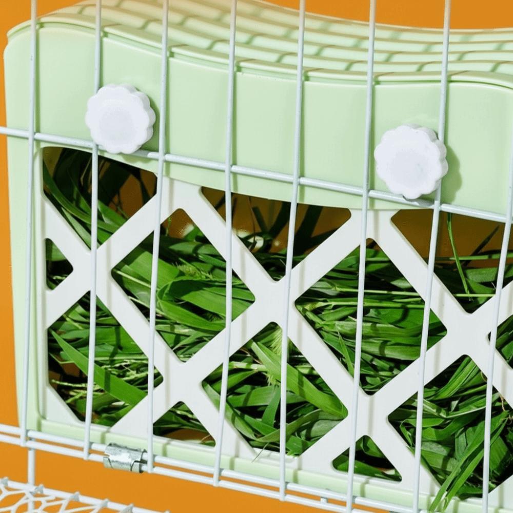 Practical Hanging Rabbit Hay Feeder Anti-tipping Large Capacity Bunny Food Feeder with Lid Fixed Hay Manger Grass Rack