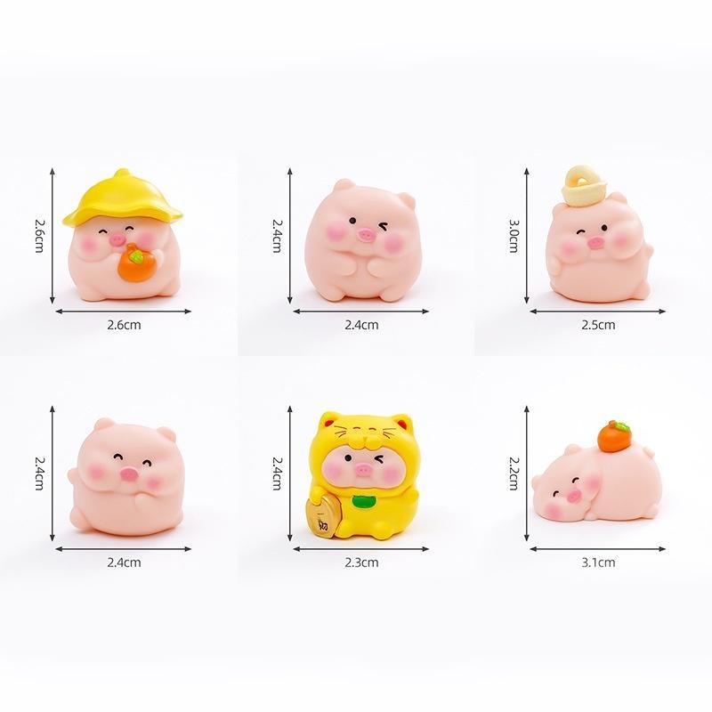 Mini Pig Resin Figurines 6 Pcs Cute Cartoon Animal Statues for Fairy Garden Home Office Desk Decoration Gift
