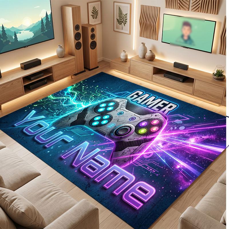 Neon Colorful Theme Crystal Velvet Floor Rug Personalized Custom Name Text Warm Carpet Home Decoration