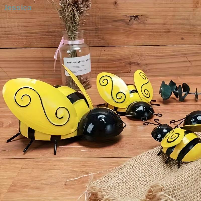 4Pcsset Wrought Iron Bee Hanging Ornament Garden Balcony Courtyard Metal Craft Wall Decoration