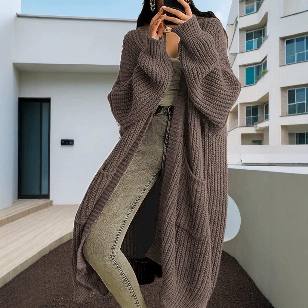 European and American Style Long Over-the-Knee Sweater Cardigan for Women, New Autumn/Winter Lazy Loose Thickened Knit Jacket for Women. Trendy