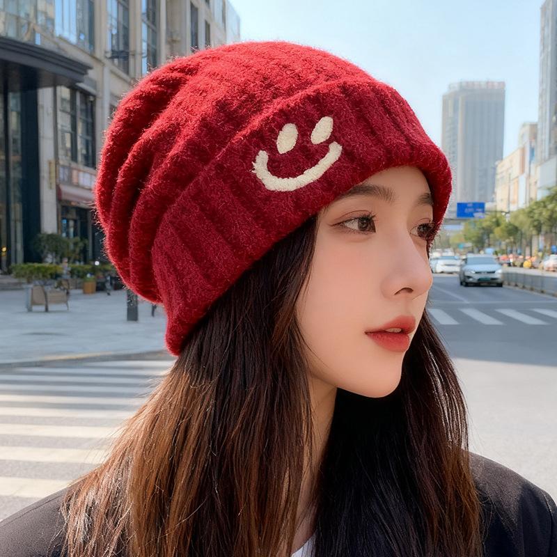 

Blue Woolen Cap Thickened and Warm for Children Large Head Wrap Cold Cap To Show Off Face Small Ear Protecting Knitted Pile Cap M（56-58cm）