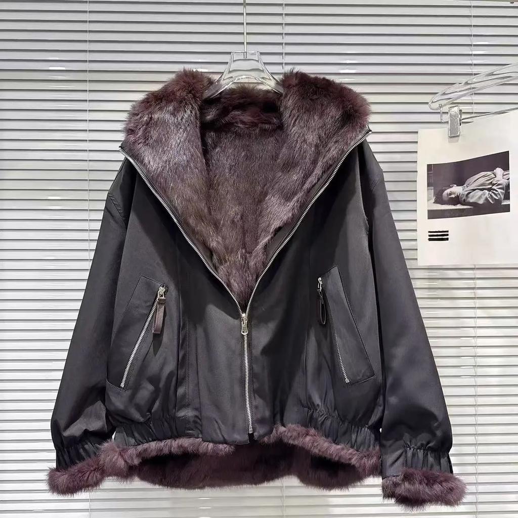 Double-Sided Mink Velet Fur Coat Women Winter Short Warm Thicken Fur Coat Women Hooded Plus Velet Cotton Coat