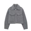 Women Fashion with Pockets Grey Front Zipper Jackets Vintage Lapel Neck Long Sleeves Female Chic Lady Outfits