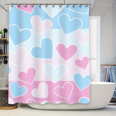 Weicher Herzförmiger Muster Duschvorhang Wasserdichtes Badezimmerdekor in Blau Rosa Farbe