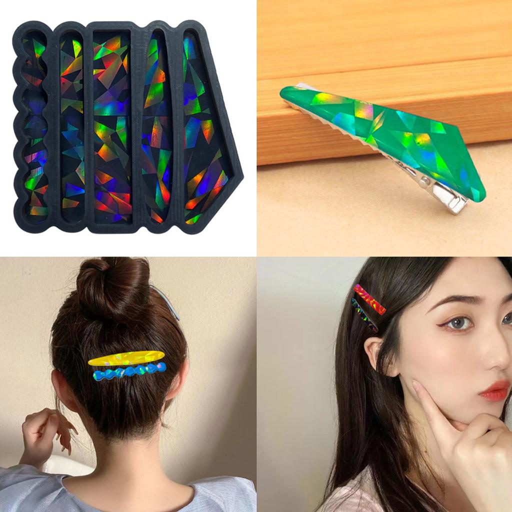 Colorful Holographic Hair Clip Resin Mold Hair Clips Silicone Mold for DIY Craft Crystal Epoxy Mold Jewelry Casting Mold