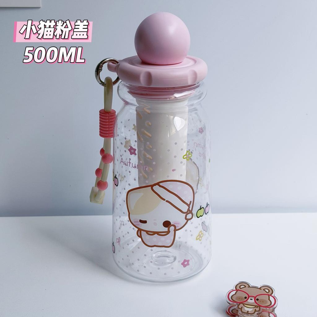 Water bottle: New cartoon girls' water cup, food-grade PC straw cup, high-temperature resistant, large capacity, portable student plastic cup