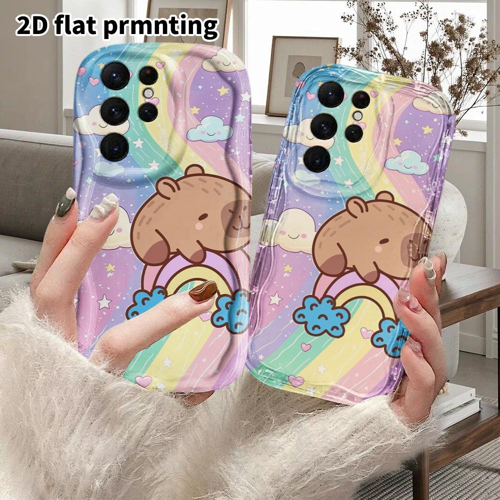 Phone Case: 2D Flat Samsung Galaxy A34 A35 M05 M06 S20 S22 S21 FE Plus 5G Protective Case, Couples Style, Rainbow Capybara, Christmas and Halloween Gi