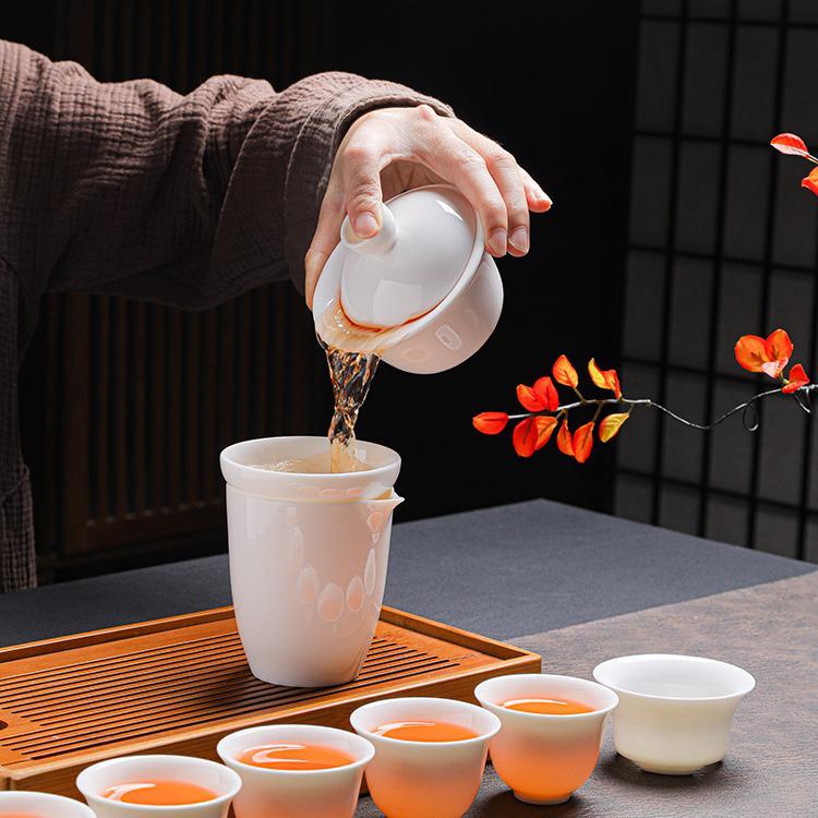 Jade White Porcelain Gongfu Tea Set: Elegant Gift for Anniversaries and Business Events