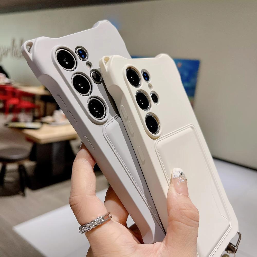 Soft Silicone Phone Case For Samsung S26 Ultra S25 Edge S24 S23 FE S22 Plus Card Holder Lanyard Shockproof Protection Cover