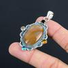 Friendship Day Deal Sterling Silver Oval Plume Agate Gemstone Citrine Pendant