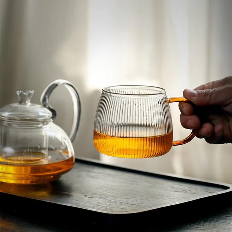 Striped Glass Transparent Mug Net Celebrity Heat-Resistant Drinking Cocktail Beer Water Milk Juice Cup Wine Glasses