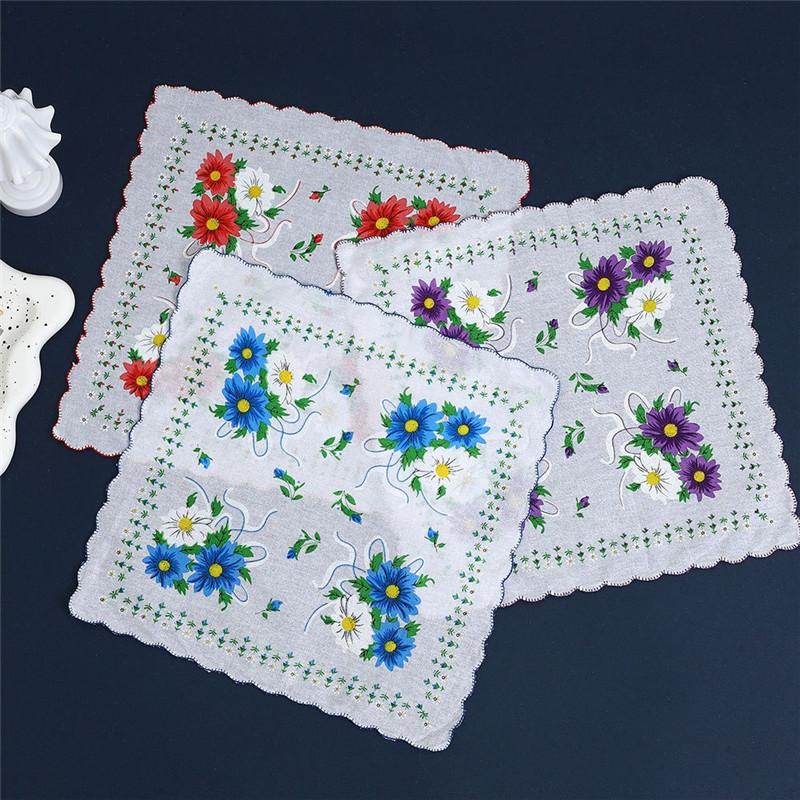 3Pcs 28x28cm 100% Cotton Flower Printed Children Hand Face Wipes Handkerchiefs Kindergarten Square Scarves