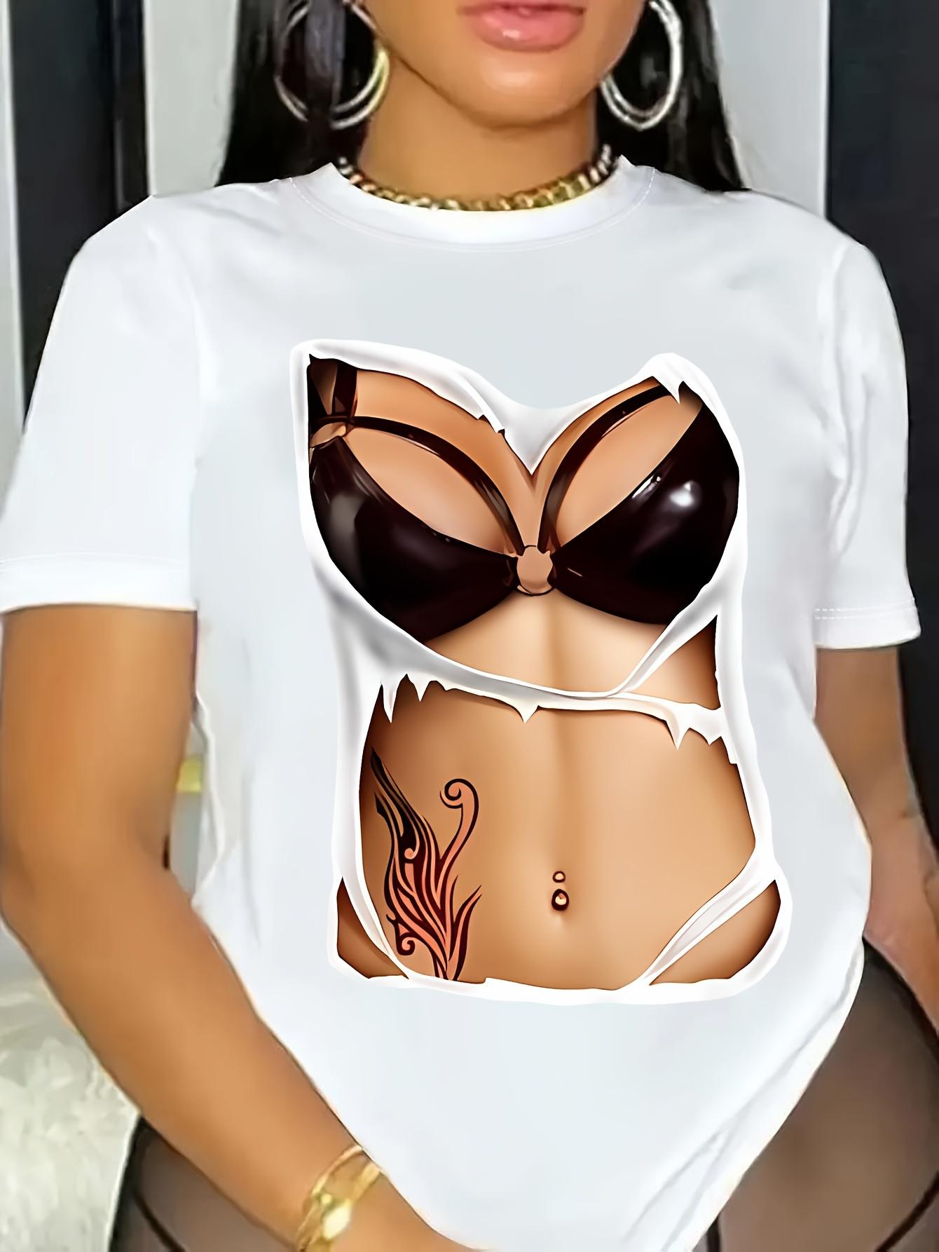 

Сексуальные футболки с принтом тела, базовая футболка в стиле Харадзюку, высококачественная летняя женская рубашка с коротким рукавом и воротником, модная повседневная одежда M