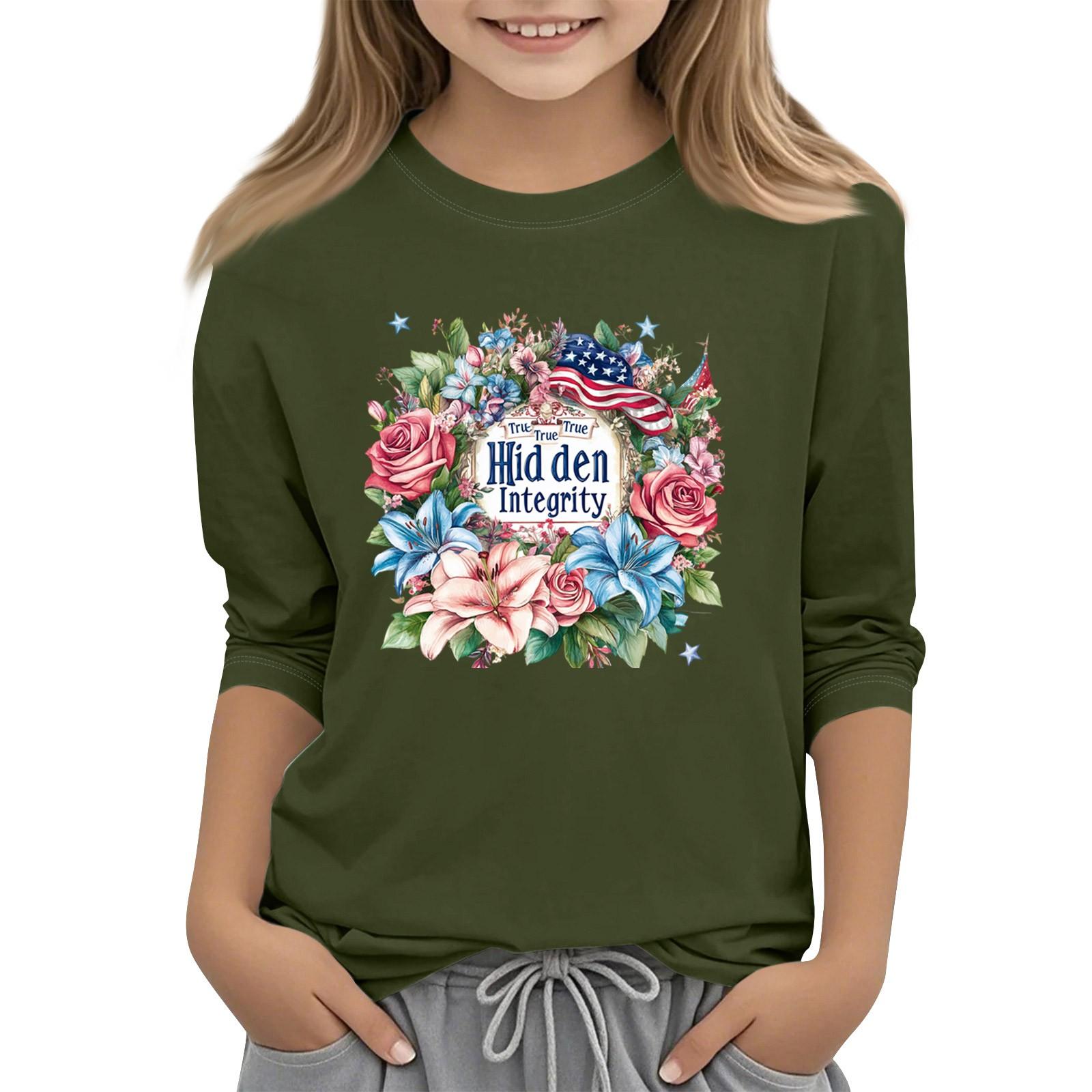 

Детская повседневная футболка с круглым вырезом и принтом «День независимости» с рукавом 3/4 160