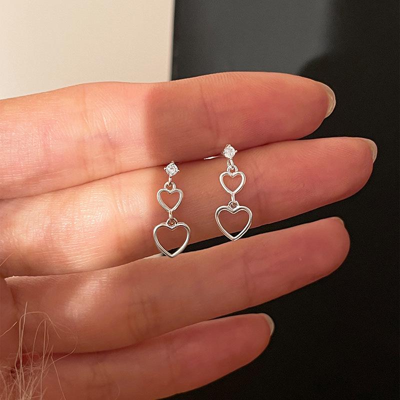 

925 Sterling Silver Jewelry Exquisite Pearl Crystal Heart Stud Earrings for Women Wedding Party Jewelry For Girls Friend Gift червоний