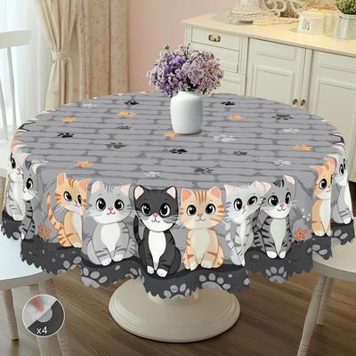 1 Piece Of Cat-Themed Tablecloth, Round Or Rectangular Tablecloth With Cute Cat And Paw Print Patterns, Suitable For Autumn Holiday Gatherings, Family