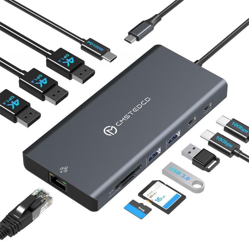 Док-станция Thunderbolt USB-C: 3 порта DP, 2 порта USB-C 3.2, 2 порта USB 3.0, Устройство чтения карт TF/SD, Gigabit Ethernet DP, Type-C