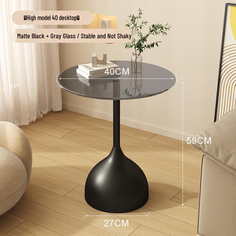 Modern Minimalist Round Side Table - Small Coffee/Sofa Table with Wrought Iron Storage Cabinet