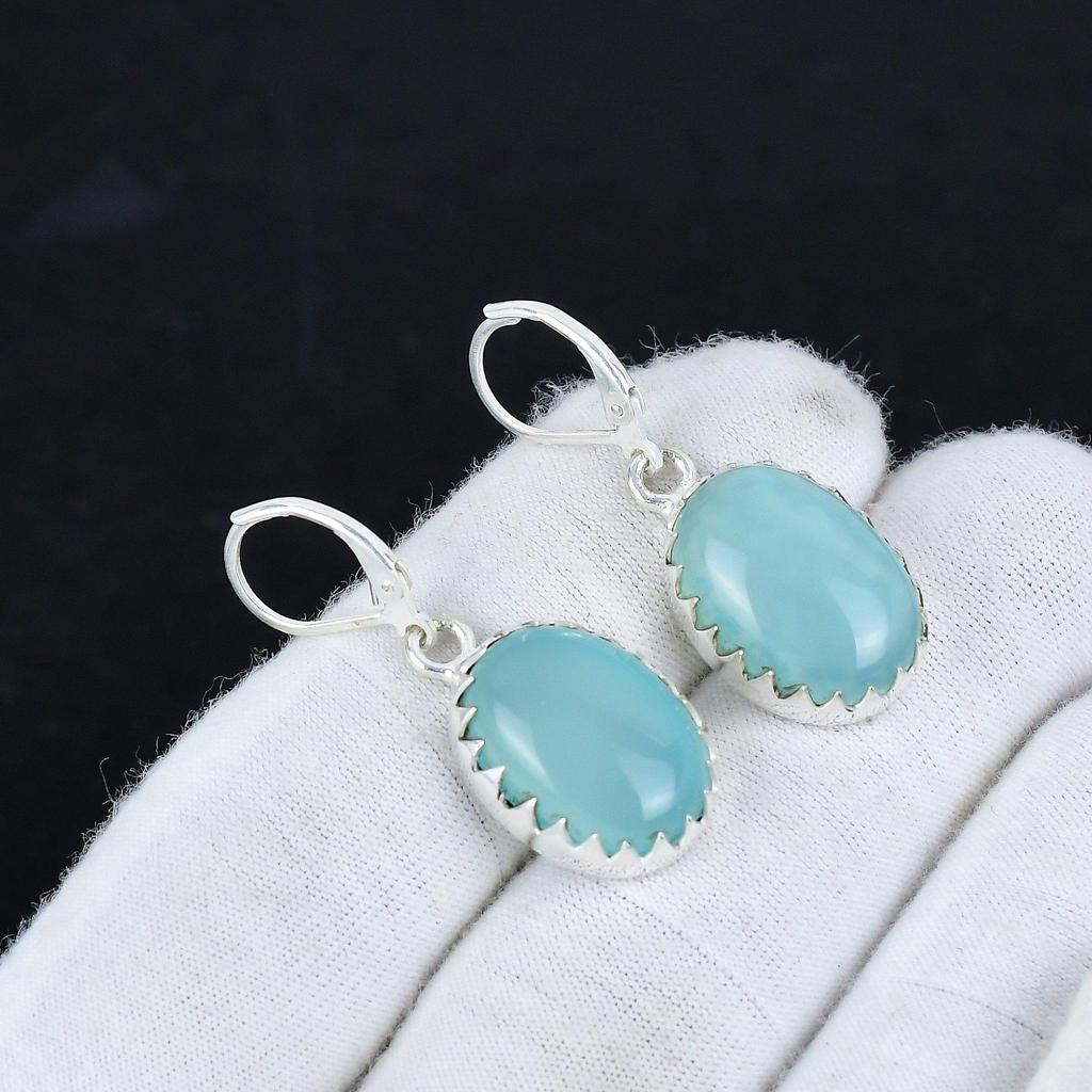 Přírodní zelený onyx drahokam náušnice ze sterlingového stříbra 925, boho stříbrné visací náušnice, dárky k výročí pro ni