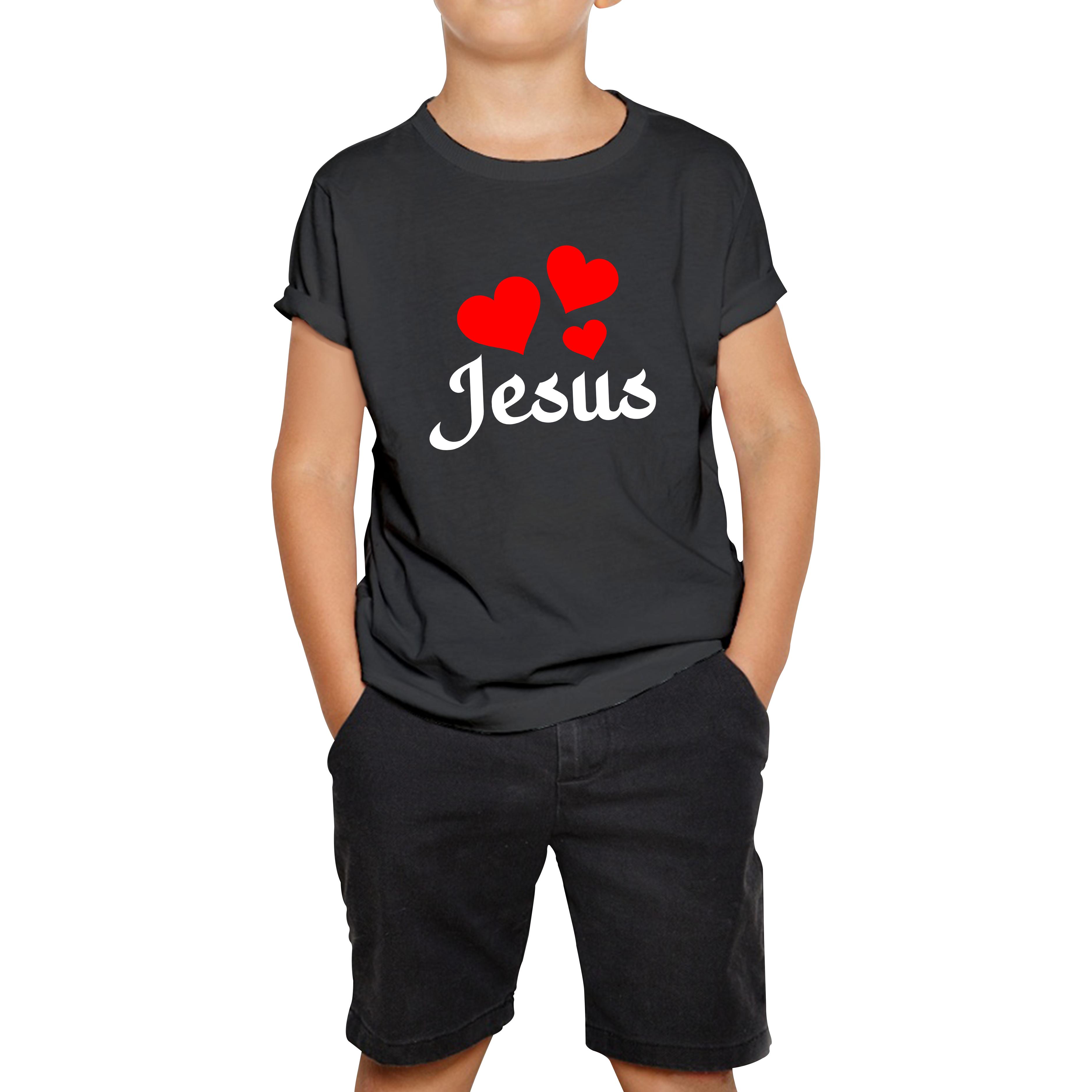 Love Jesus Hearts Jesus Christ Christians Religious Spirituality Believe Kids Tee 150