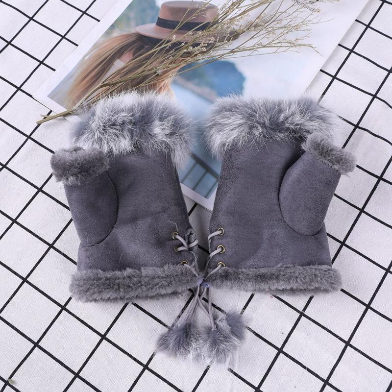 Faux Rabbit Fur Half Finger Gloves Cute Plush/Suede Leather Gloves High Quality Rabbit Hair Wrist Fingerless Mittens for Ladies