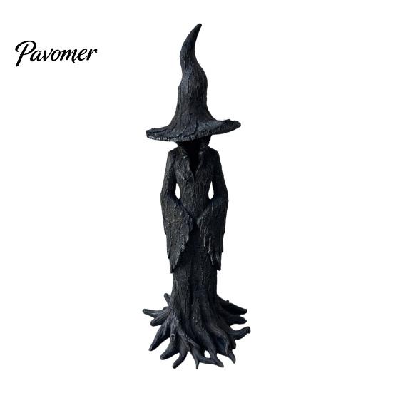 Spooky Resin Statue for Home Decor Halloween Witch Statue, Gothic Tree Figurine, Vintage Mysterious Bark Texture Art Dark Fantasy Ornament Tabletop,