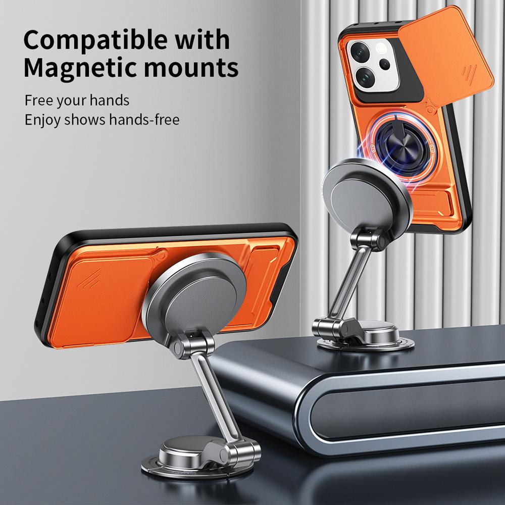 KEYSION Magnetic Phone Case for VIVO V70 5G Slide Camera Protection Upright Kickstand Ring Shockproof Back Cover for OPPO V70