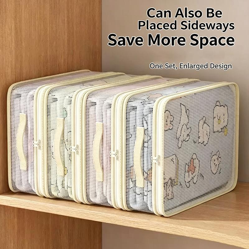 1/4Pcs Large Capacity Mesh Zipper Storage Bag - Clothing Household Bedding Four Piece Set Storage Bag, Clothing Organizing Box