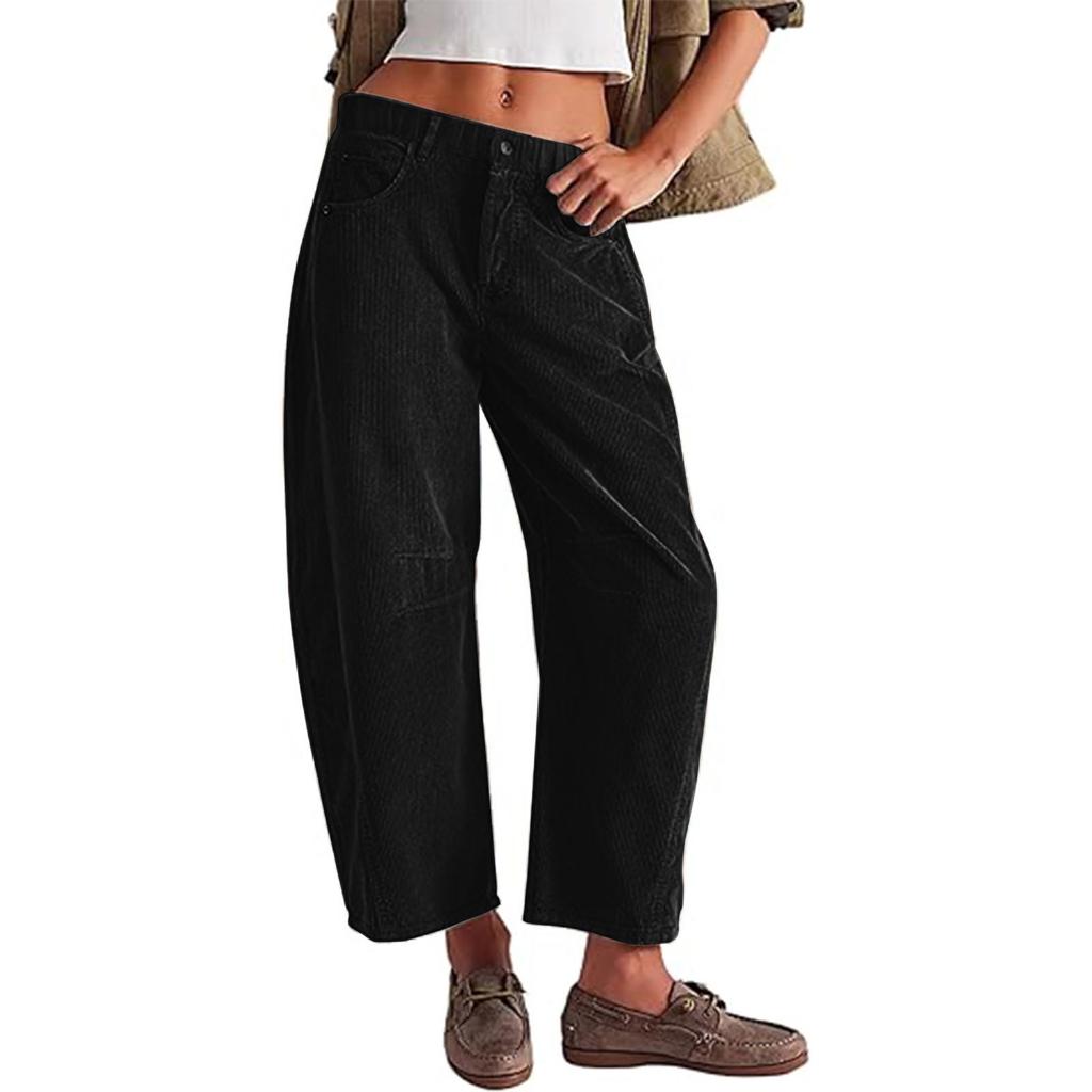 Women's Corduroy Pants Casual Women's Solid Color Corduroy Loose Straight Pants