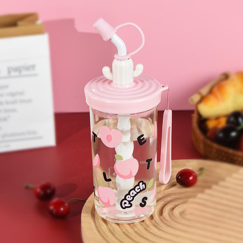 Portable Straw Water Bottle Cute Straw Cup Ice Tumbler for Women Girls Large Capacity Plastic Cup Ins Style Milk Tea Coffee Mug