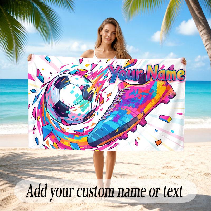 Soccer Theme Beach Towel Personalized Custom Name & Text Soft Quick Dry Beach Towel for Swimming Travel