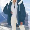 Women's Fashionable Plush Zipper Pocket Hooded Long Sleeved Loose Warm Jacket
