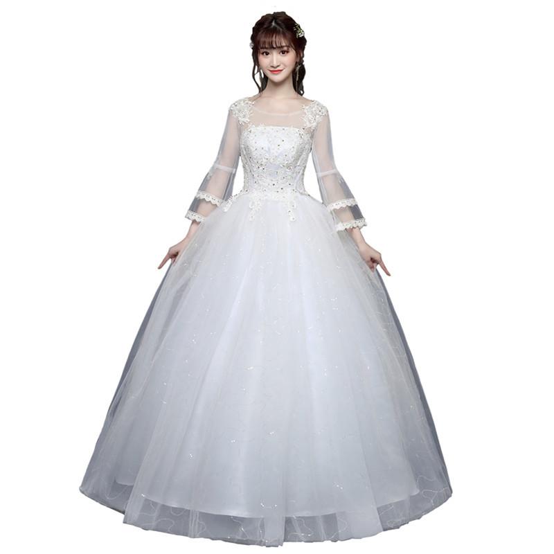 Plus Size Wedding Dress Fat New One-shoulder Mid-sleeved Korean Brides