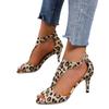 Fashion and sexy stiletto high heel hollow fish mouth sandals women's large size zebra leopard print bag heel women's sandals